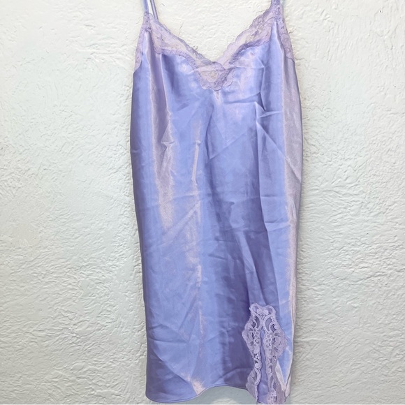 Vintage 90s Y2K Slip Dress Lingerie Satin Lace Purple Warners Intimates Medium M - Picture 7 of 10